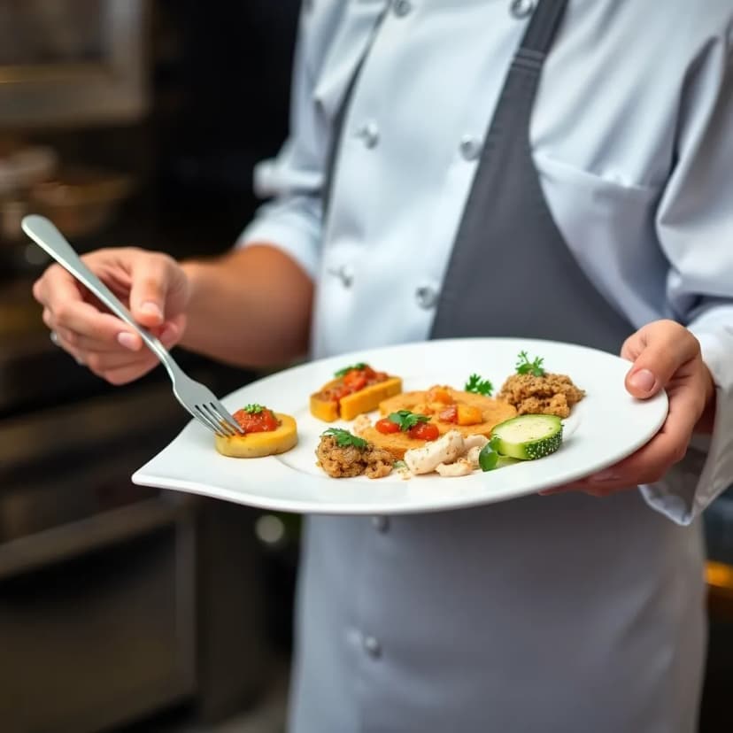 A chef presenting a customized menu with a variety of dishes